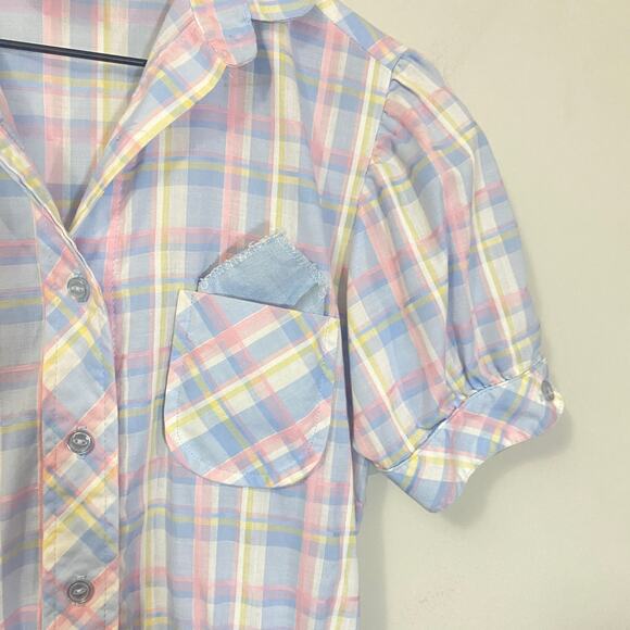 EJM Vintage Pastel Blue Checkered Short Sleeve Shirt Dress Collared Sz 5-6 VTG - Picture 3 of 11